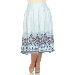 White Mark Women's 2XL Blue Pleated Pull On Midi Skirt NWT